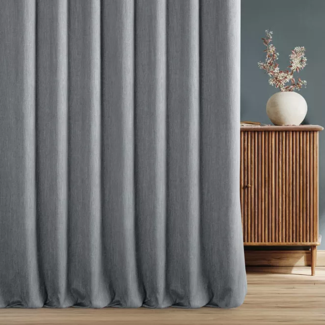 Zasłona szyta na taśmie fala stalowa z tkaniny o naturalnym splocie z efektem melanżu