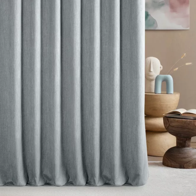 Zasłona szyta na taśmie fala srebrna z tkaniny o naturalnym splocie z efektem melanżu