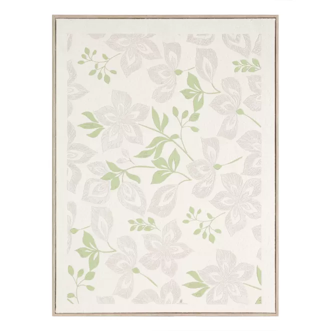 Obraz kremowo, zielony nadruk na płótnie zdobiony drobnymi kwiatami  45x60 cm Eurofirany