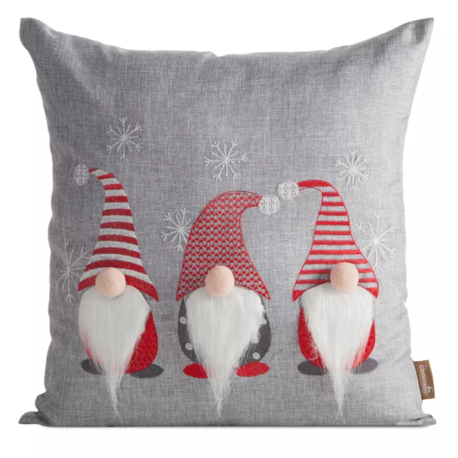 Poszewka na poduszkę świąteczna 45x45 cm srebrno, czerwona zdobiona aplikacja skrzatów Eurofirany