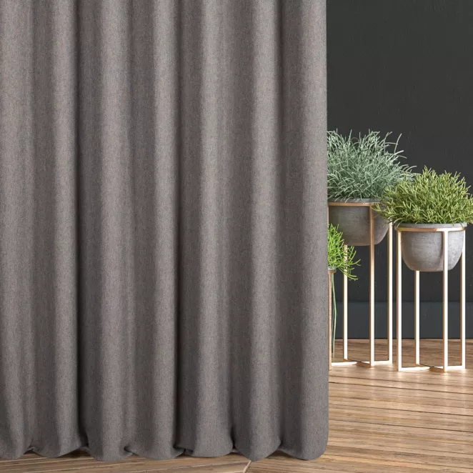 Zasłona szyta na taśmie fala grafitowo niebieska z tkaniny o grubym splocie i efektem melanżu