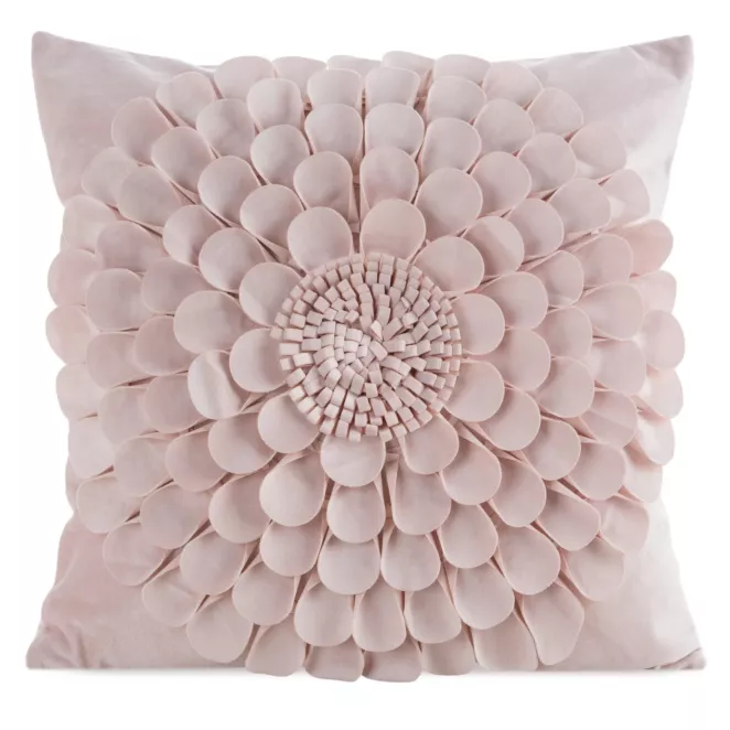 Poszewka na poduszkę 45 x 45 cm z welwetu kolor pudrowy zdobiona kwiatem 3D FLORES 2 Eurofirany