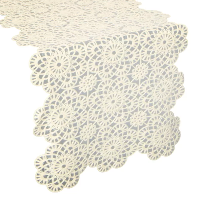 Bieżnik na stół  35x140 cm beżowy zdobiony haftem - IRINA Eurofirany