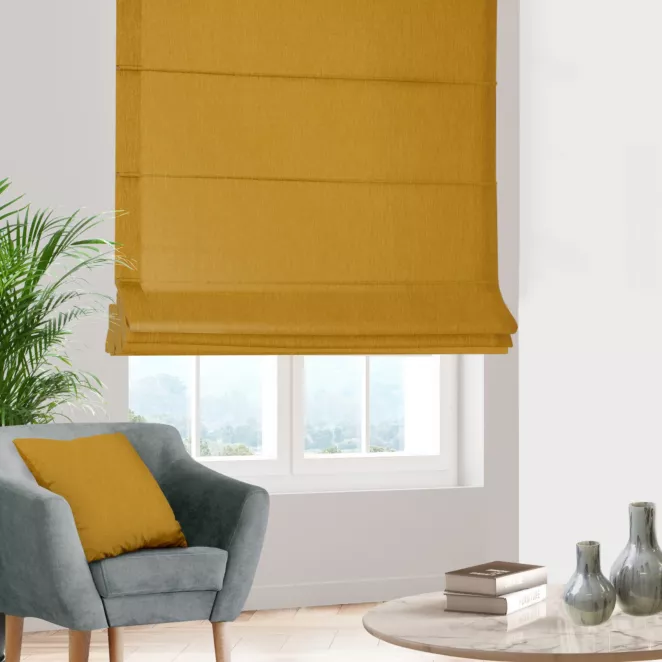 Roleta rzymska musztardowa z miękkiej tkaniny z efektem melanżu