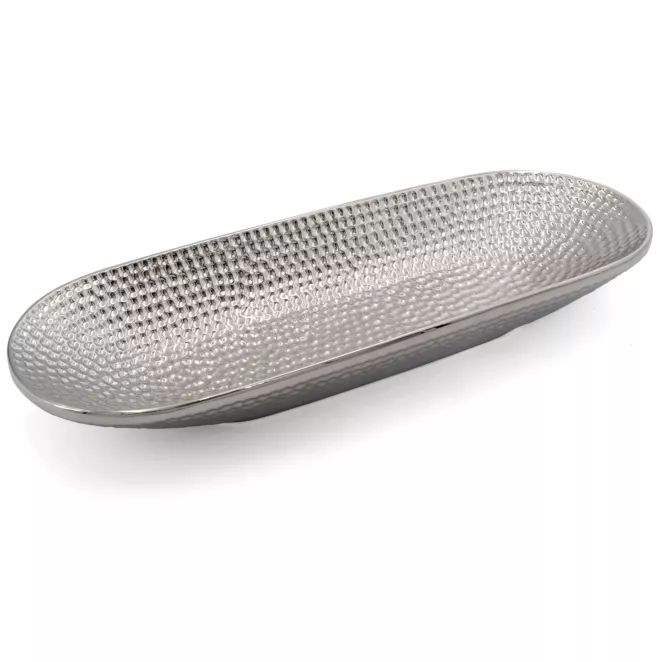 Patera dekoracyjna srebrna z ozdobnym wzorem 41x15x6 cm GREG Eurofirany