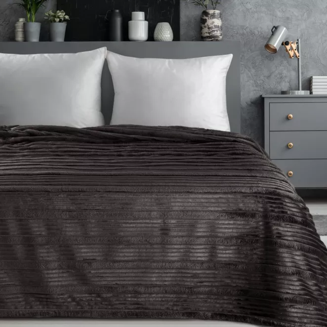 Koc 150x200 cm stalowy, typu flano z wzorem 3D NINA Eurofirany