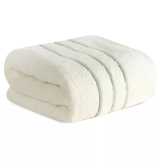 Ręcznik kąpielowy 70x140 cm bawełniany kolor kremowy z welwetową bordiurą i kontrastującymi paseczkami 500 g/m2 SIBEL Eurofirany