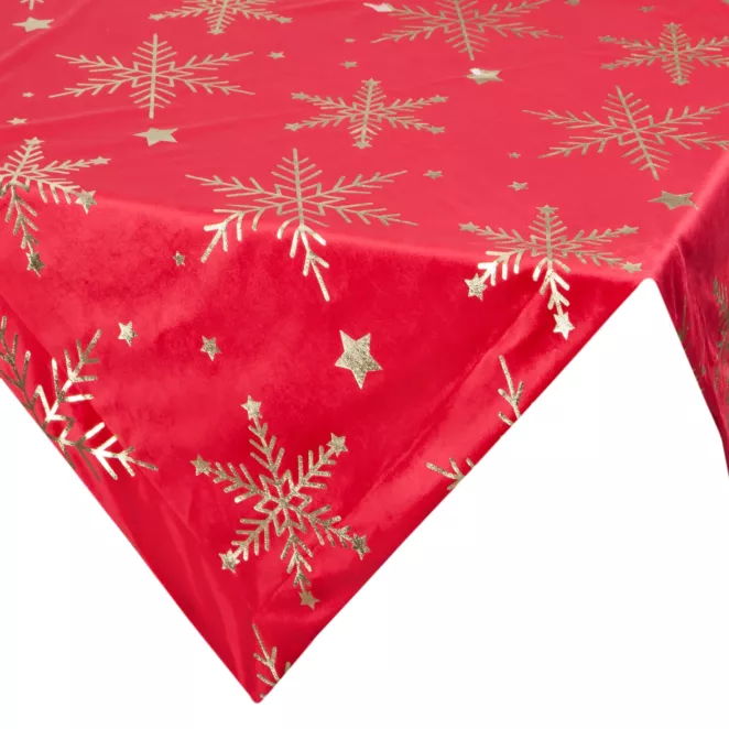 Obrus świąteczny 85x85 cm czerwono, szampański welwetowy zdobiony błyszczącym nadrukiem Eurofirany