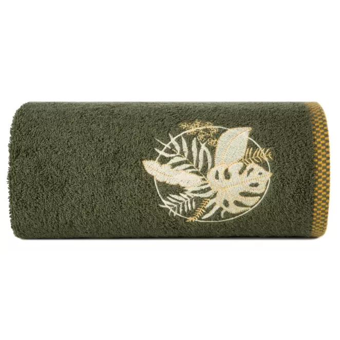 Ręcznik PALMS bawełniany z haftowana bordiurą  w egzotyczne liście Eurofirany
