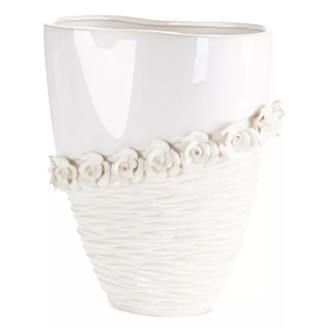 Wazon dekoracyjny kremowy zdobiony kwiatami 3D 27x13x32 cm ELIANA Eurofirany