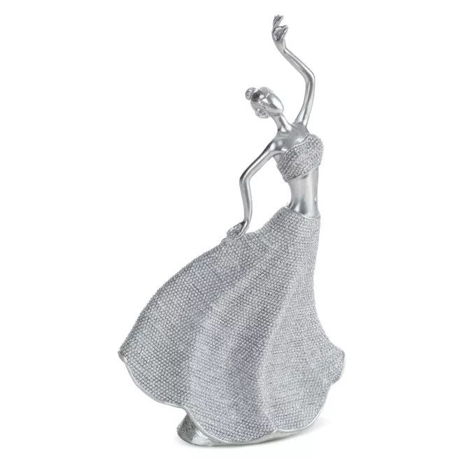 Figurka srebrna w kształcie baletnicy o drobnym strukturalnym wzorze 14x7x26 cm ELDO Eurofirany