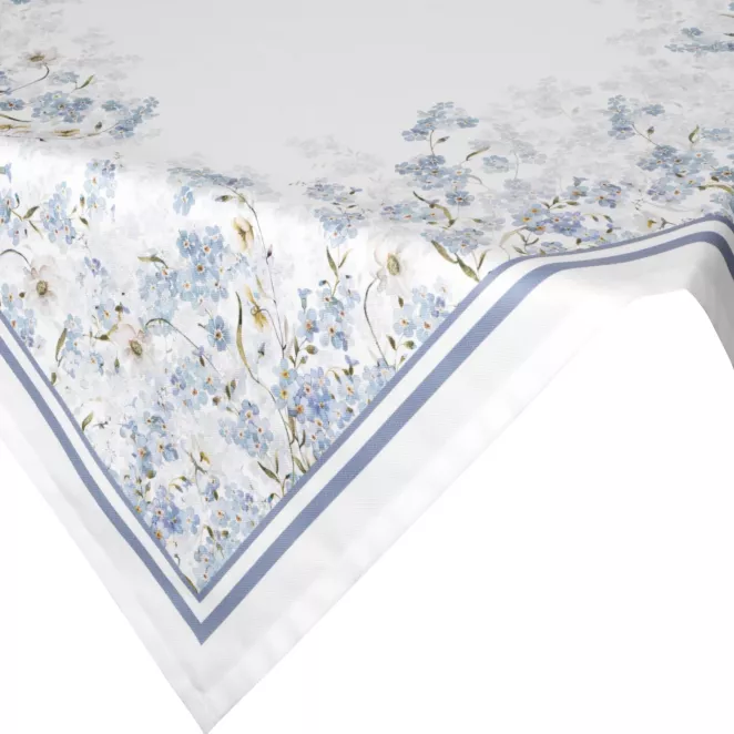 Obrus na stół naturalno, błękitny z motywem kwiatów 90x90 cm SUMMER 18 Eurofirany