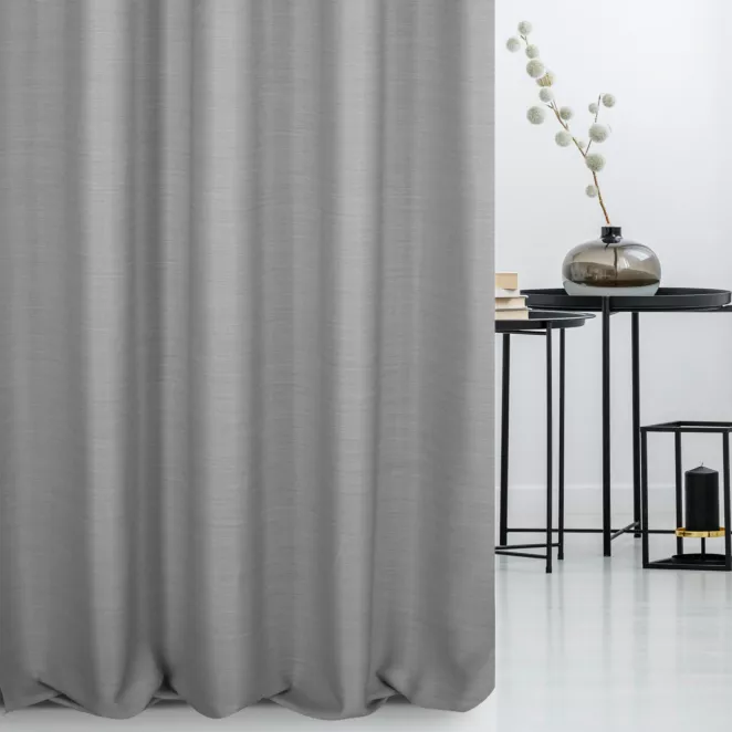Zasłona szyta na flexach popielata z miękkiej tkaniny o naturalnym splocie w stylu ekologicznym