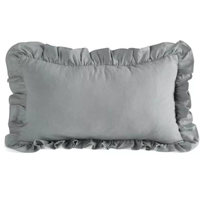 Poszewka na poduszkę 30x50 cm bawełniana z ozdobną falbanką stalowa Eurofirany