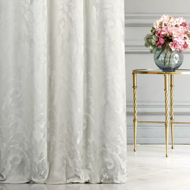 Zasłona szyta na taśmie fala AURORA kremowa z pięknym malarskim wzorem roślinnym