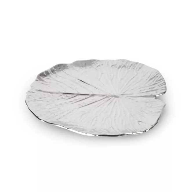 Patera ceramiczna dekoracyjna srebrna w formie liścia z wytłoczeniami 27x27x2 cm KALINA Eurofirany