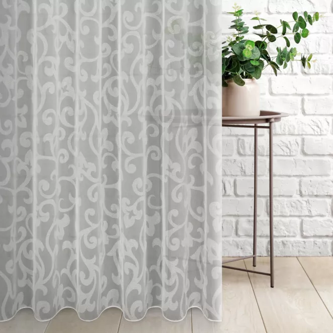 Tkanina firanowa lekka organdyna, z ornamentowym wzorem na całej powierzchni, Eurofirany