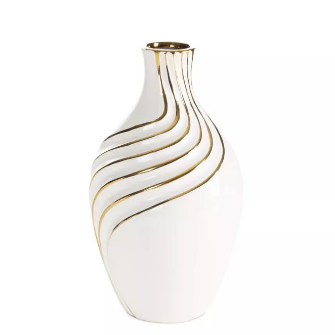 Wazon dekoracyjny biało, złoty zdobiony subtelnymi liniami 14x25 cm ESTELA Eurofirany