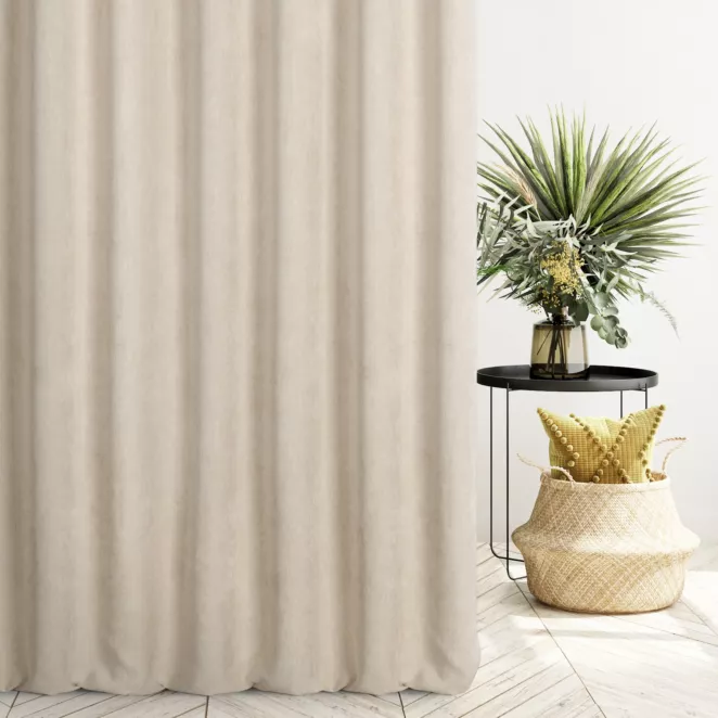 Zasłona szyta na taśmie fala ciemnokremowa z miękkiej matowej tkaniny szenilowej o naturalnym splocie