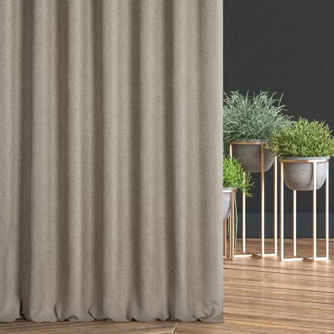 Zasłona szyta na taśmie fala beżowo kremowa z tkaniny o grubym splocie i efektem melanżu