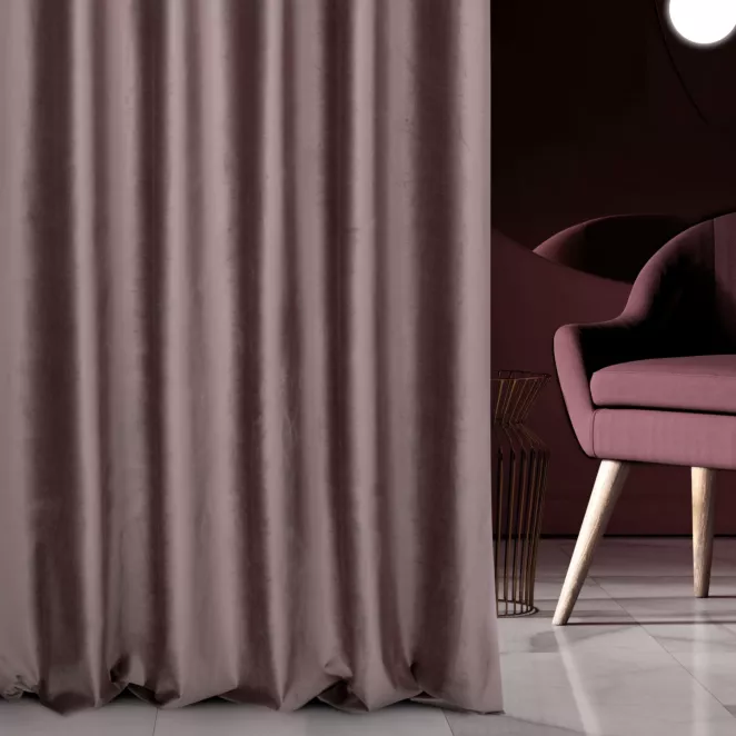 Zasłona szyta na taśmie fala ciemnofioletowa z miękkiej półmatowej tkaniny welwetowej