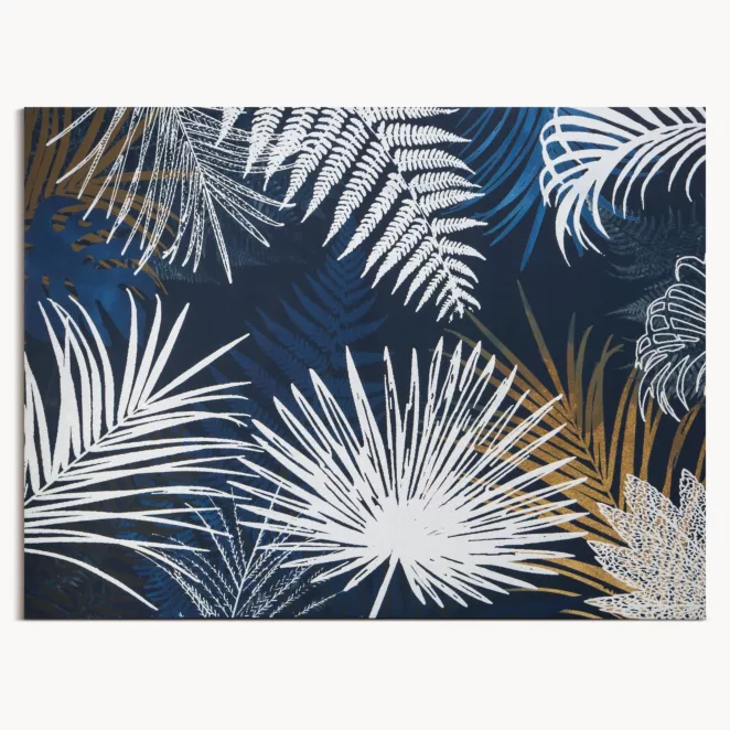 Obraz nadruk na płótnie w stylu botanicznym w granatowo- złotej kolorystyce