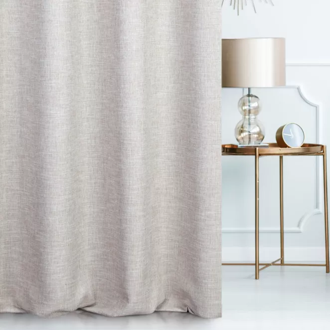 Zasłona szyta na flexach GEONOA beżowa z miękkiej tkaniny o naturalnym charakterze z widocznym ozdobnym splotem