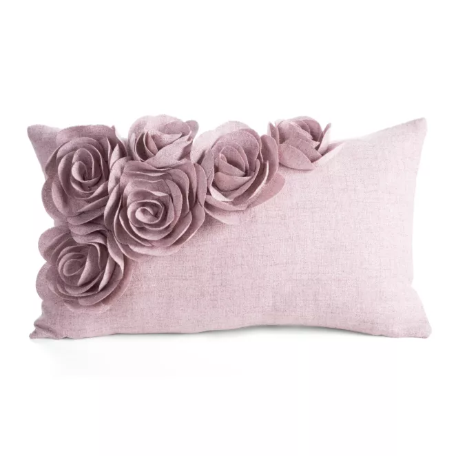 Poszewka na poduszkę 30x50 cm różowa o naturalnym splocie w 3D róże FLORES 7 Eurofirany