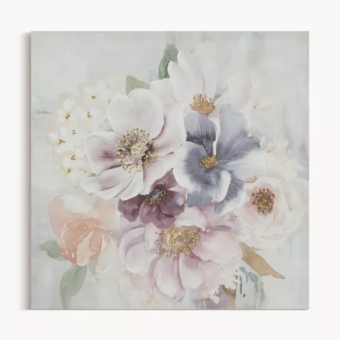 Obraz roślinny popielato, fioletowy ręcznie malowany na płótnie 60x60 cm SPRING  Eurofirany