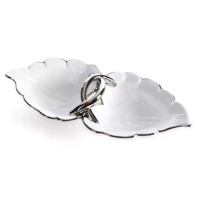 Misa dekoracyjna biało, srebrna w kształcie liścia 35x16x8 cm DONA Eurofirany