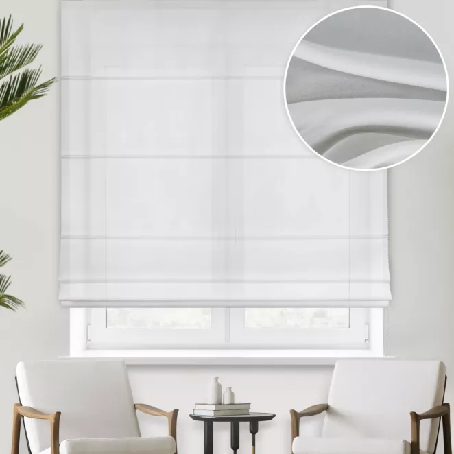 Roleta rzymska naturalna z jedwabiście miękkiej matowej krepy, wykończona obciążnikiem