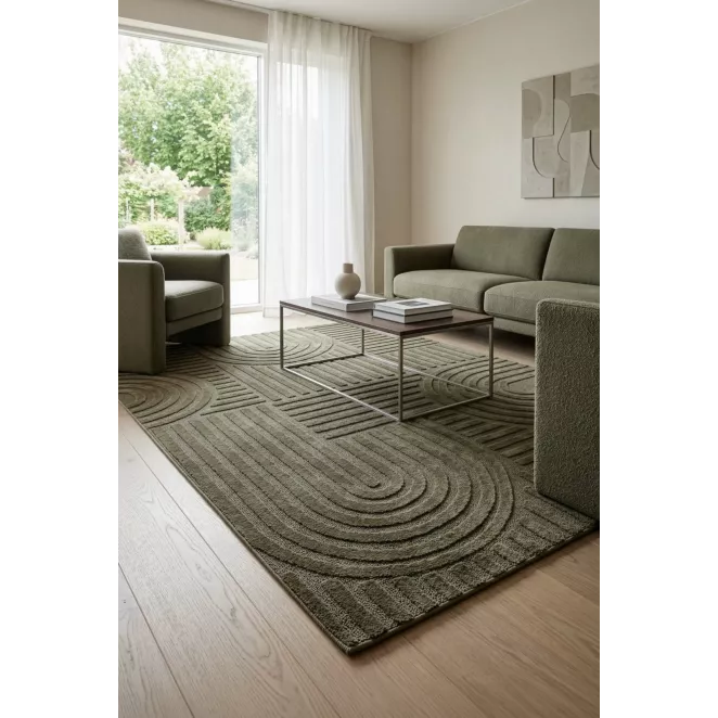 Dywan 80x150 cm oliwkowy z wypukłym półokrągłym wzorem ART 4 Eurofirany