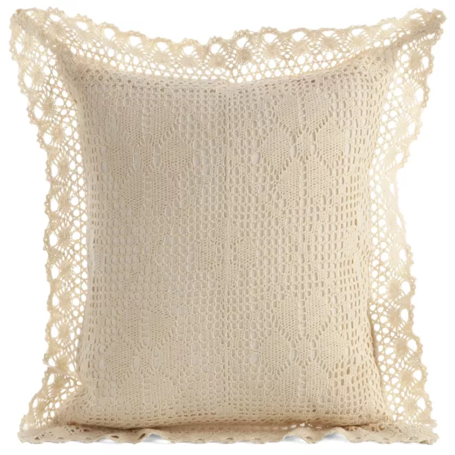 Poszewka na poduszkę 40x40 cm ażurowa jasnobeżowa  w stylu boho MIRELLA  Eurofirany