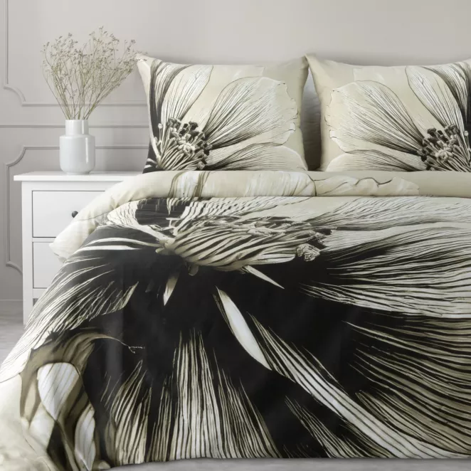 Pościel 220x200 cm z satyny bawełnianej kolor jasnobeżowy, brązowy z motywem roślinnym SPRING 78 Eurofirany