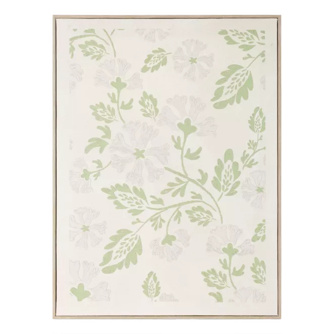 Obraz kremowo, zielony nadruk na płótnie zdobiony drobnymi kwiatami  45x60 cm Eurofirany