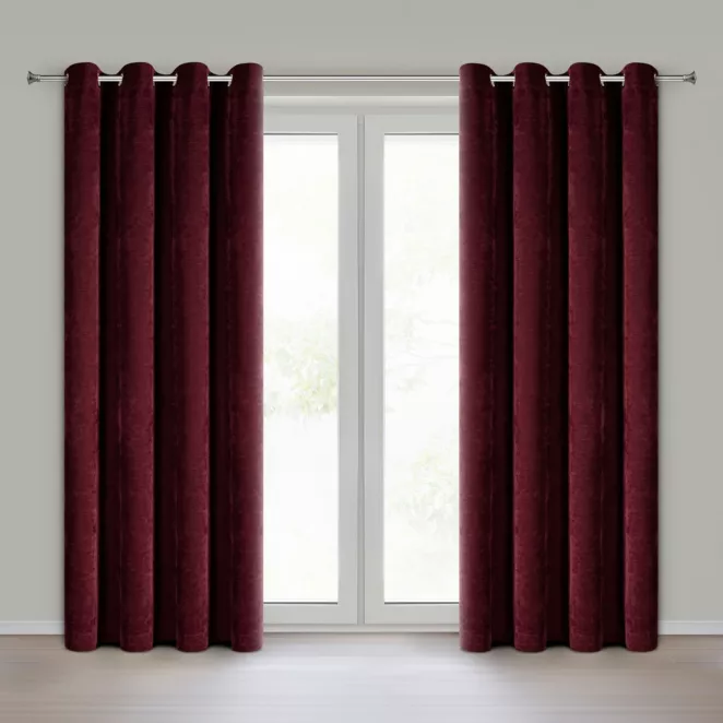 Zasłona bordowa z szenilowej tkaniny 140x250cm przelotki - VANI Eurofirany