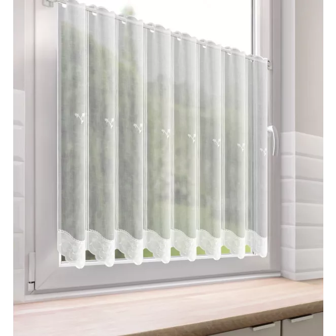 Tkanina firanowa zazdrostka z etaminy zdobiona haftem liści Eurofirany