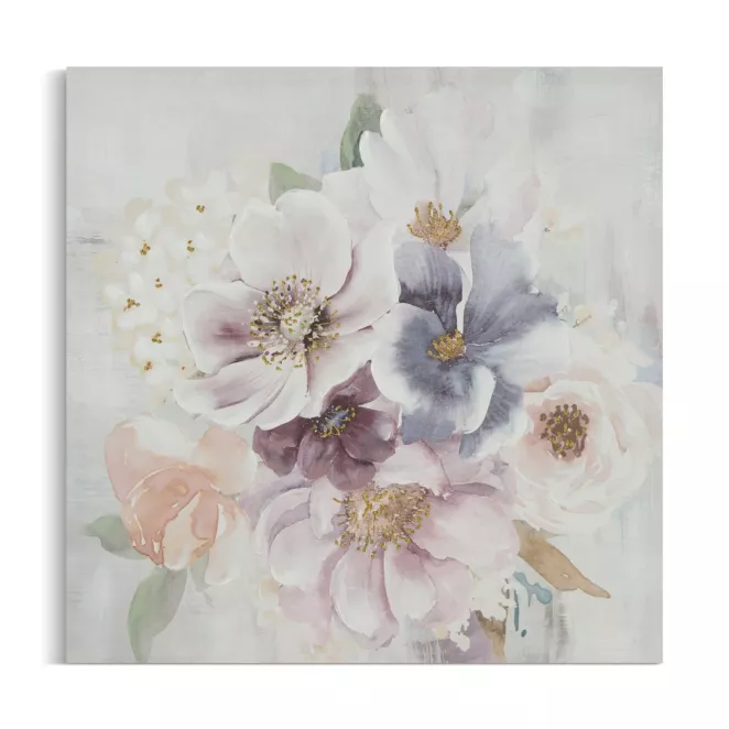 Obraz roślinny popielato, fioletowy ręcznie malowany na płótnie 60x60 cm SPRING  Eurofirany