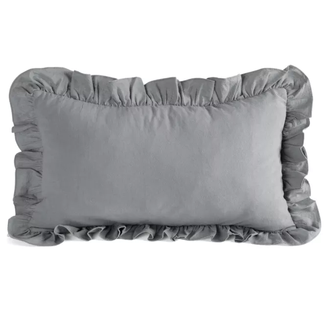 Poszewka na poduszkę 30x50 cm bawełniana z ozdobną falbanką stalowa Eurofirany