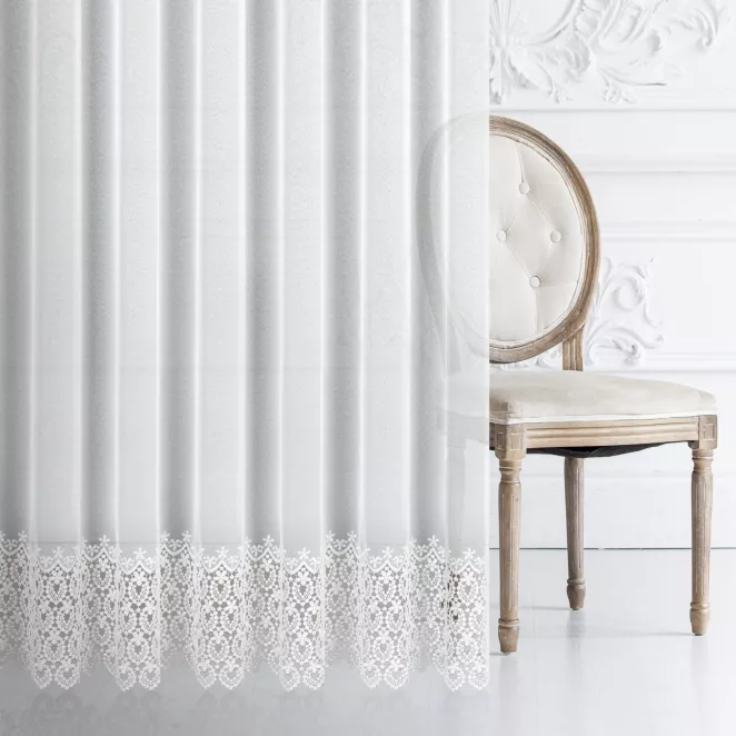 Tkanina firanowa matowa markizeta zdobiona pasem gipiury Eurofirany