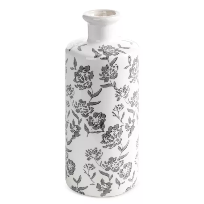 Wazon dekoracyjny biało, granatowa zdobiony roślinnym motywem 12x30 cm VIVIAN Eurofirany