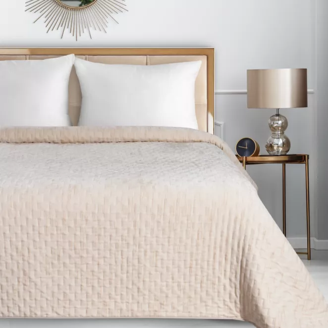 Narzuta szenilowa kremowa 220x240 cm pikowana metodą hot press HELEN1 Eurofirany