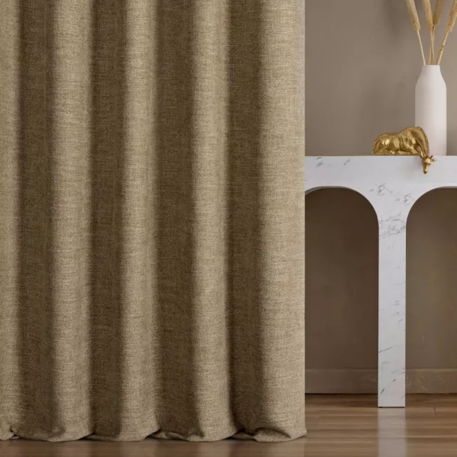 Zasłona szyta na taśmie fala miodowa tkanina o naturalnym charakterze z efektem melanżu