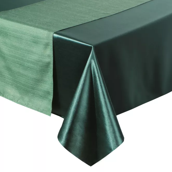 Komplet obrus + bieżnik butelkowozielony, zielony 140x220 cm o satynowym połysku - GLAMO Eurofirany