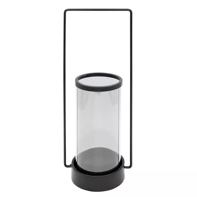 Świecznik czarny dekoracyjny w kształcie lampionu z rączką WIKI 15x12x37 cm Eurofirany