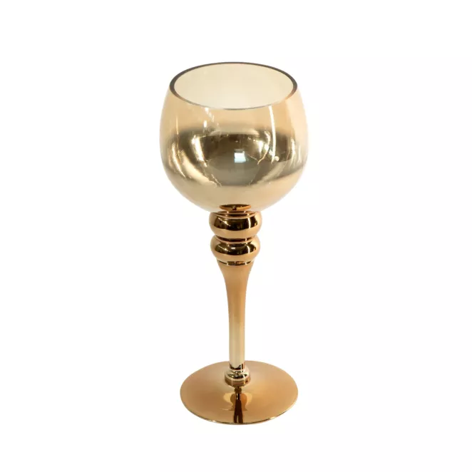Świecznik dekoracyjny CLOE złoty w kształcie kielicha ze szkła artystycznego Eurofirany