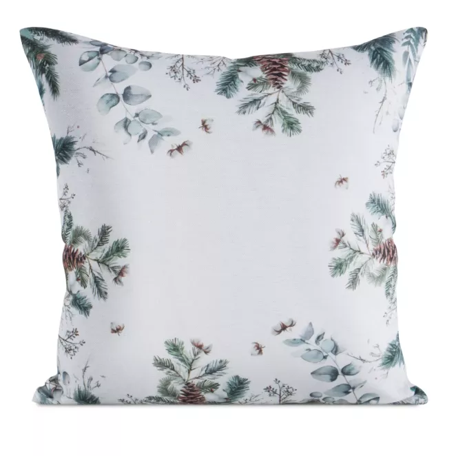 Poszewka na poduszkę świąteczna 45x45 cm biało, zielona zdobiona nadrukiem zimowym Eurofirany
