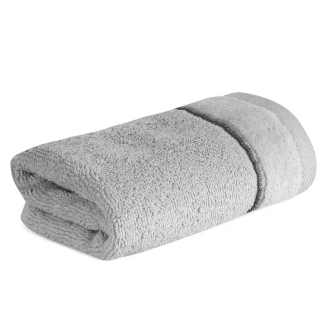 Ręcznik do rąk 30x50 cm bawełniany kolor srebrny z welwetową bordiurą i kontrastującymi paseczkami 500 g/m2 SIBEL Eurofirany