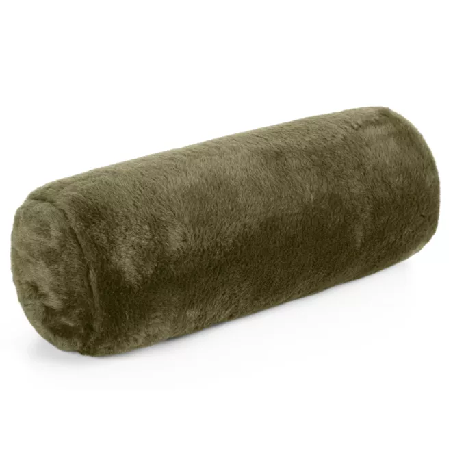 Poduszka wałek 15x45 cm oliwkowa z miękkiej futrzanej tkaniny  NINA Eurofirany