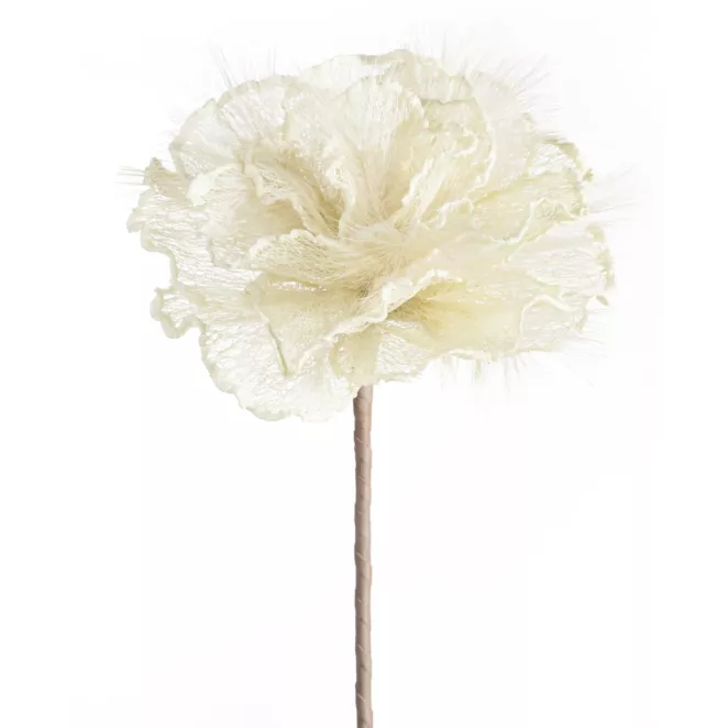 Kwiat sztuczny kremowy z siateczki 80 cm Eurofirany